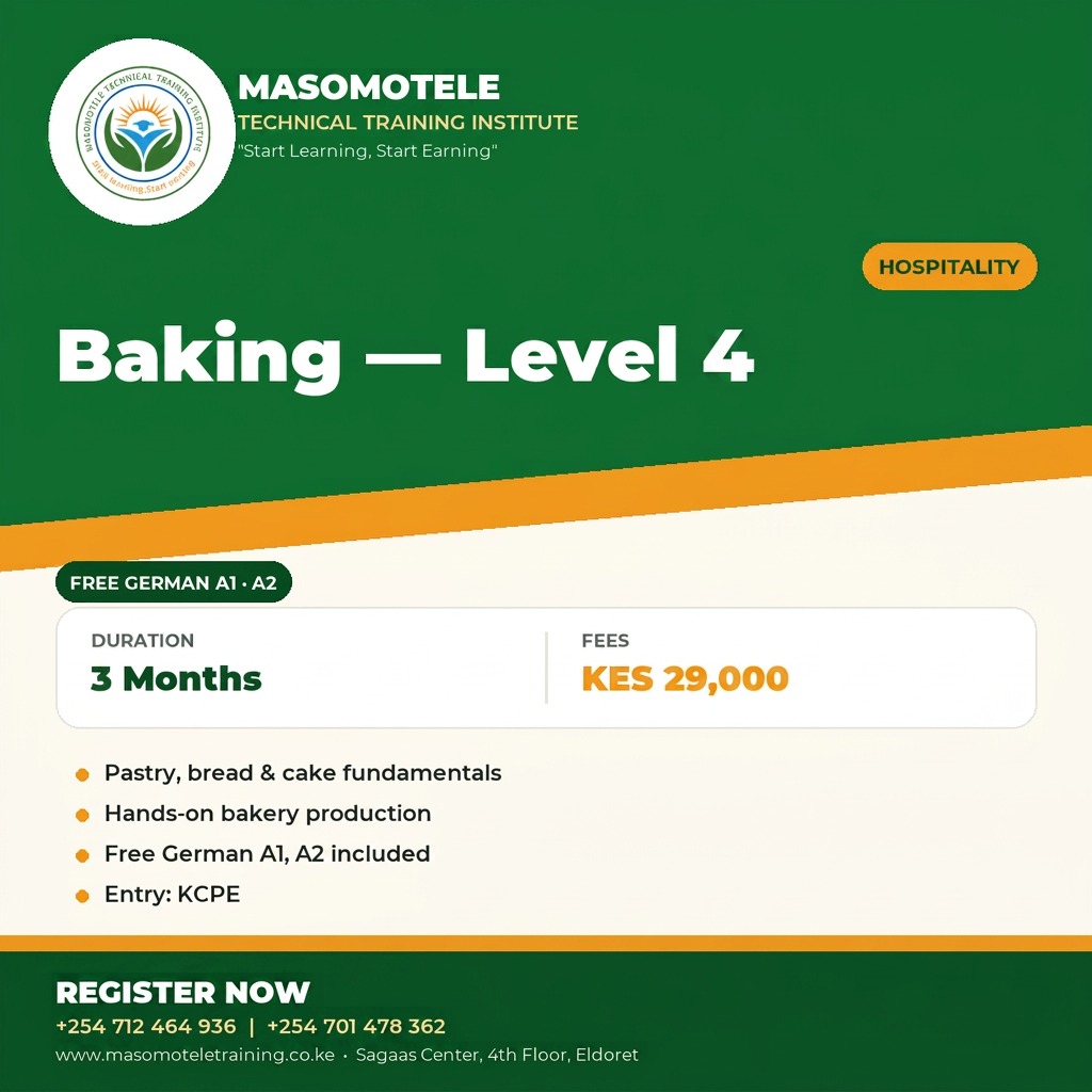 Baking Level 4 - KES 29,000, free German A1-A2